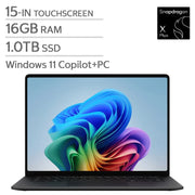 View Microsoft Surface 15.0-in. Copilot+ PC Touchscreen Laptop, Qualcomm Snapdragon X2 Plus - 16GB RAM, 1 TB SSD - Black image 1