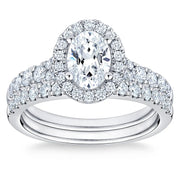 View Oval Cut and Round Brilliant Diamond Halo Wedding Set (1.85 ctw) image 1