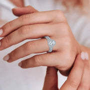 View Oval Cut and Round Brilliant Diamond Halo Wedding Set (1.85 ctw) image 4