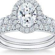 View Oval Cut and Round Brilliant Diamond Halo Wedding Set (1.85 ctw) image 6