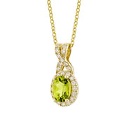 View Oval Cut Peridot and Diamond Pendant (0.19 ctw) image 3
