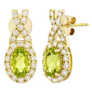 View Oval Shaped Peridot and Diamond Earrings (0.30 ctw) image 1